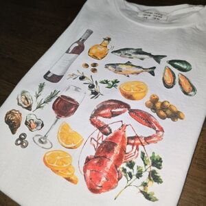 Coastal Style Crop Tee: Italian Seafood Collage Juniors Large